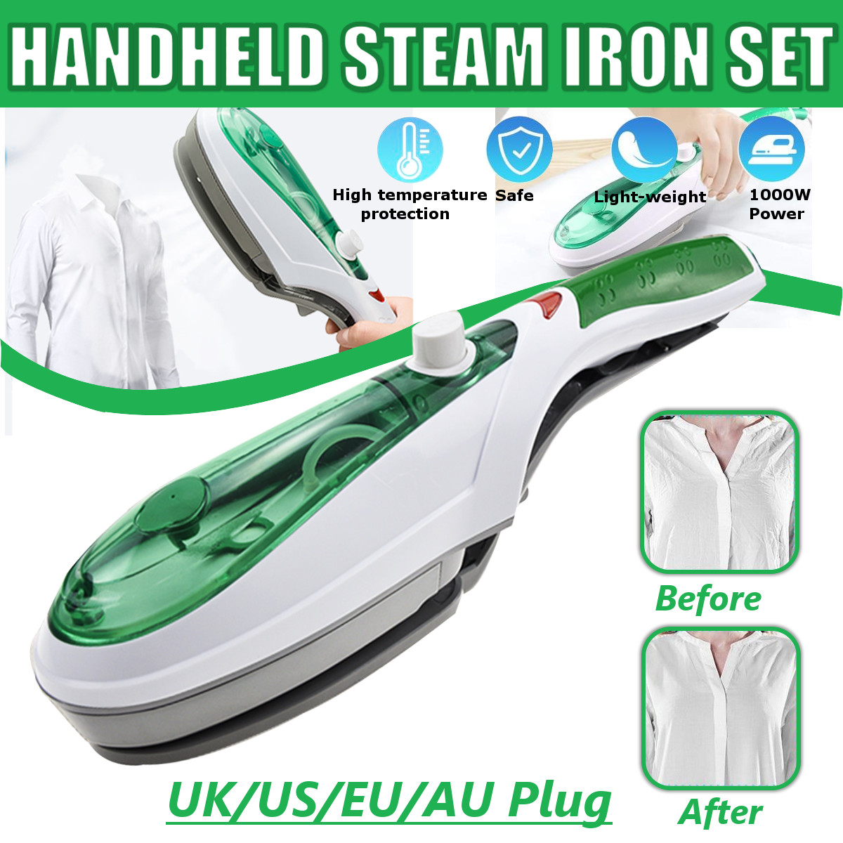 1000W Handheld Garment Steamer Brush Portable Steam Iron for Clothes Steam Generator Steamer for Underwear-EU Plug

