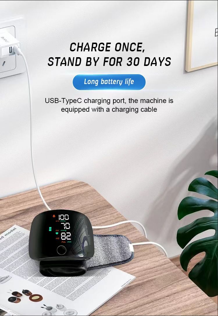 Wrist Type Electronic Blood Pressure Monitor, Fully Automatic Intelligent BP Measuring Device, Rechargeable Touch Control Blood Pressure Tester
