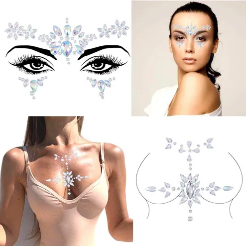 Face Gems Women Mermaid Jewels With Chest Gems,crystals Face Jewels Stick On  Eyes Face Body Fit For Festival Music Party Makeup - Temporary Tattoos -  AliExpress