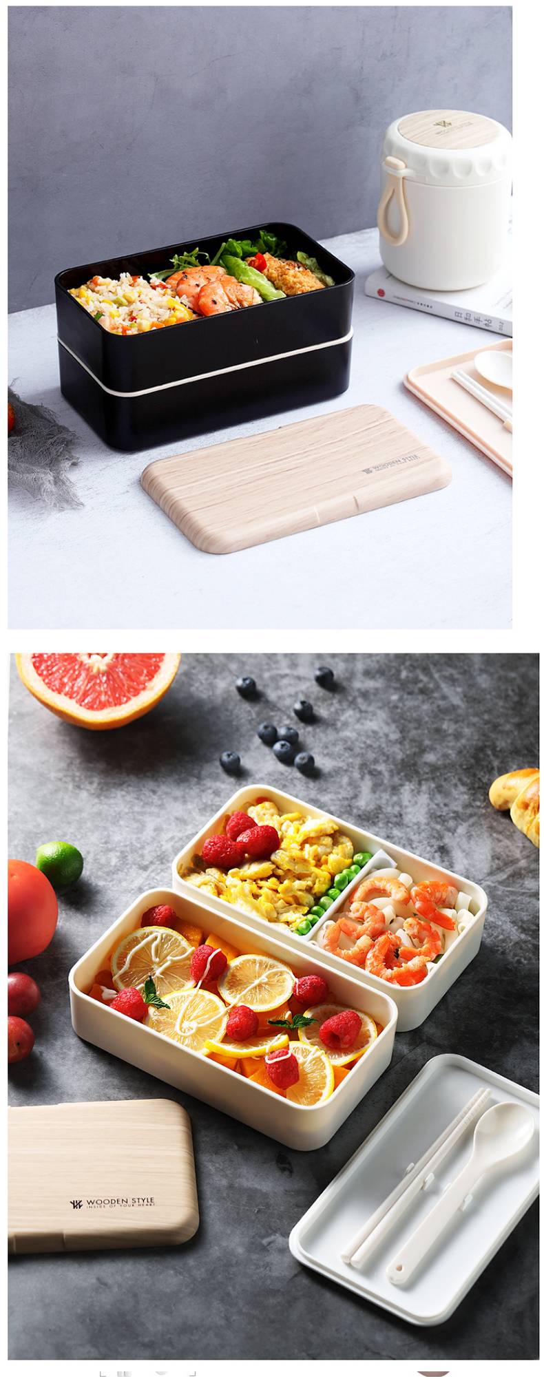 Premium Bento Lunch Box in Modern Colors - 2 Compartments, Leak-proof - Includes Divider, Cutlery & Chopsticks - Japanese Bento Box for Adults & Kids - Zero Waste & Food-Safe