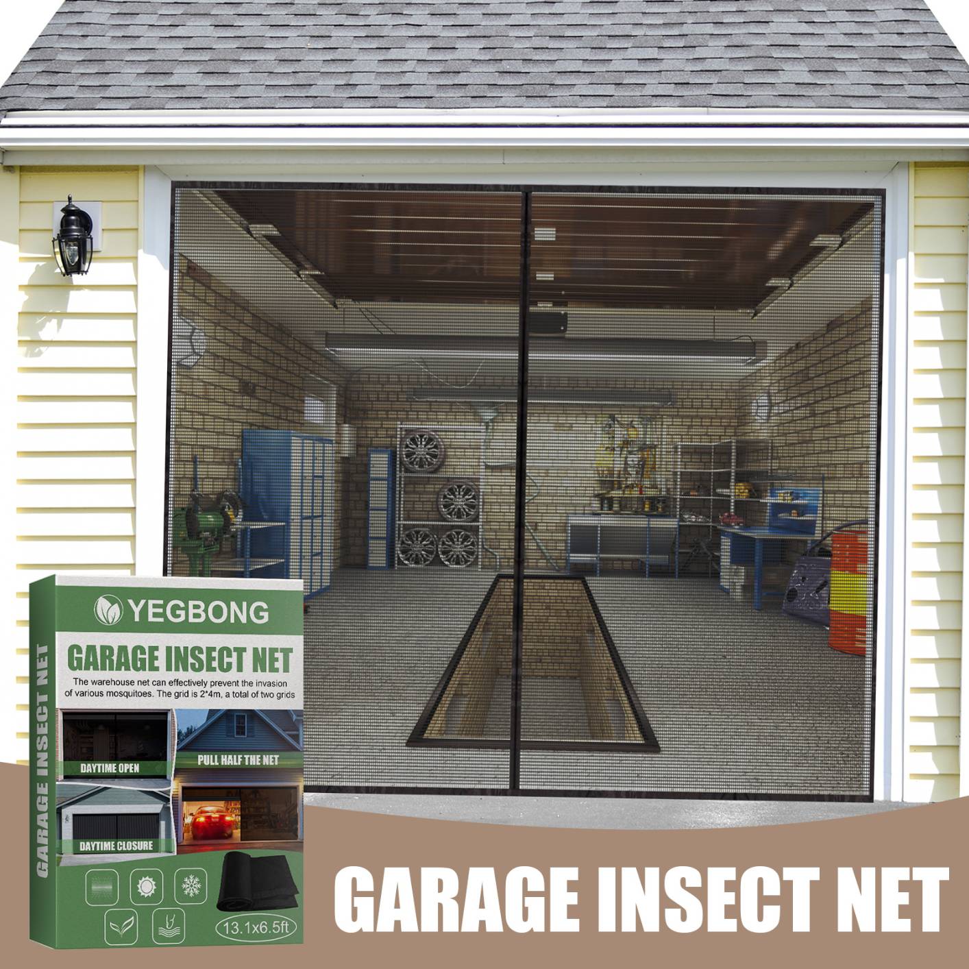 Magnetic Garage Door Screen for Double Garage Doors 2x4m- Reinforced Fiberglass Door Screen,Hands Free,Easy Assembly & Pass-Through