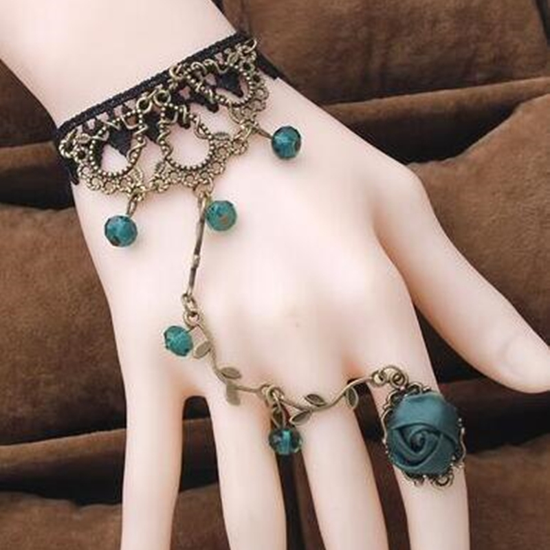 SC609635 Lolita Gothic Style Retro Lace Bracelet With Ring Wedding Wristband Decor Jewelry Accessories For Women Party Dress Up