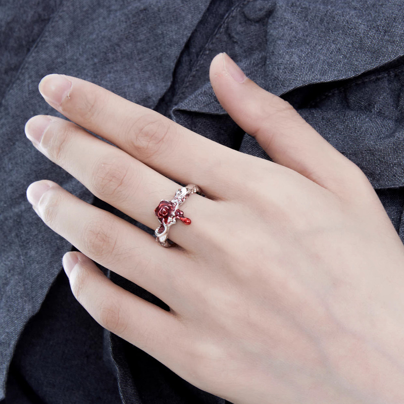 2664364 Women's Fashion Delicate Rose Drop Glaze Ring Small Design Opening Ring