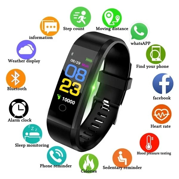 Smart Band Watch Color Screen Heart Rate Monitor Smart Bracelet Sports Fitness Tracker for IOS Android