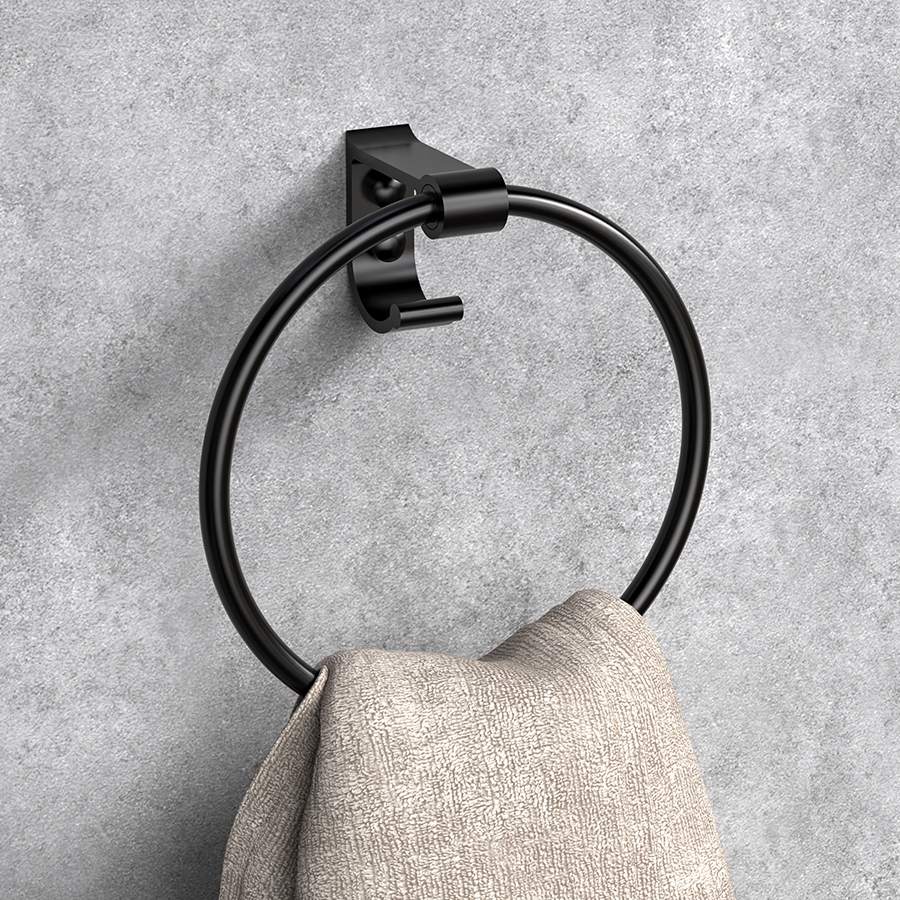 Towel Holder for Bathroom Wall Matte Black Towel Ring，Aluminum Material Hand Towel Holder Heavy Duty Towel Hanger for BathKitchen，Round  Modern Towel Ring