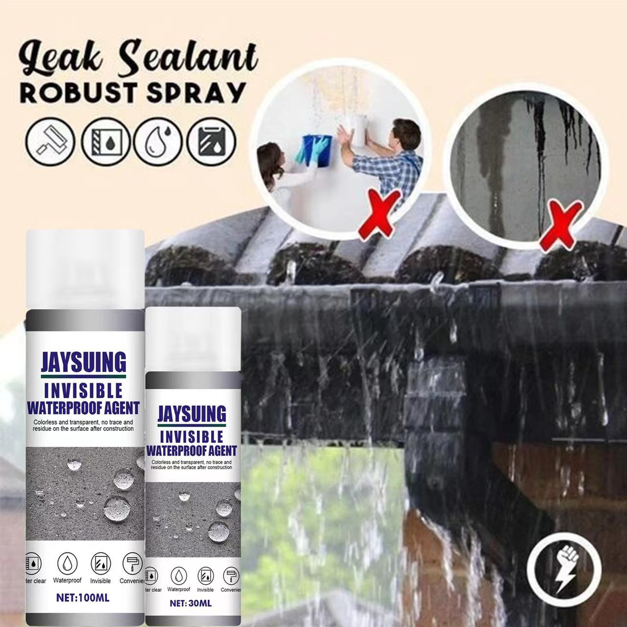 30/100ml Super Strong Spray Sealant Waterproof Instantly Seal Repair Cracked Broken Surface for External Wall Roofing Glue Spray