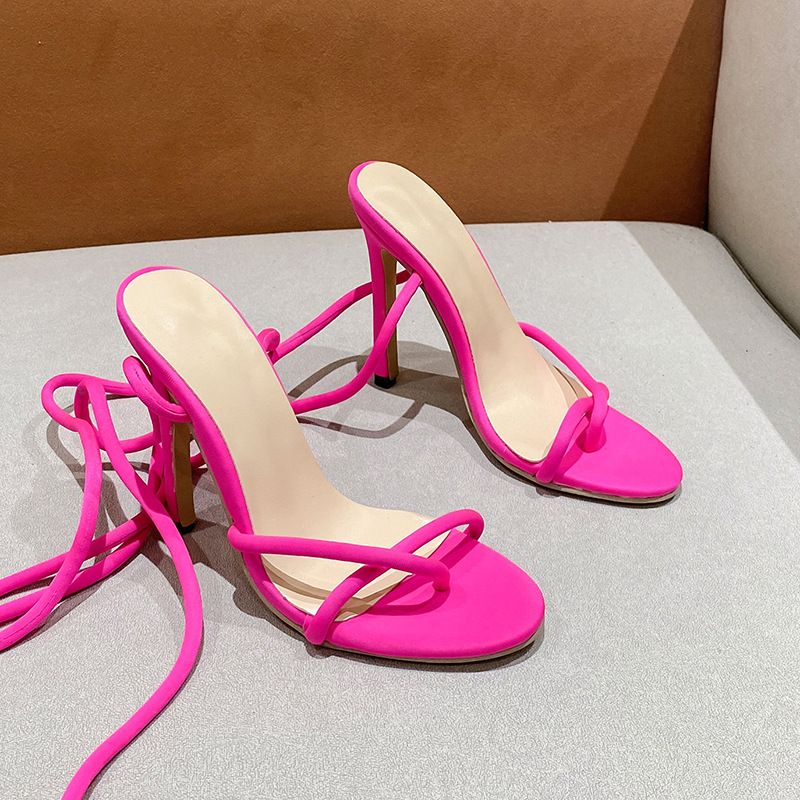 Summer new open toe women stiletto sandals 43 size lace-up women's shoes YB263