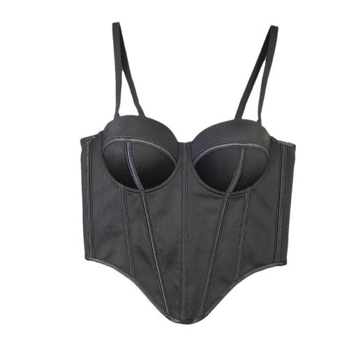 Tank top, black sexy irregular fishbone babes top, corset, outer suspenders, waist drawstring, slim bandeau and outer wear