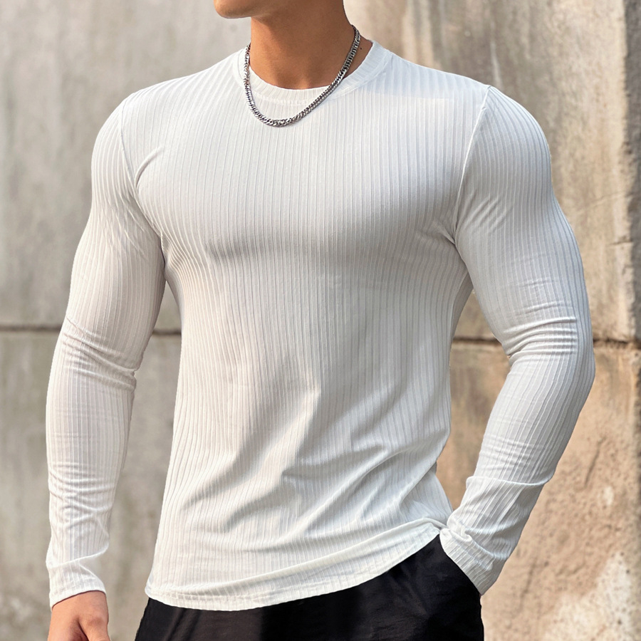 CX9 Smooth Plain Coloured Crew Neck Gym Sweatshirt T Shirt For Men Long Sleeve