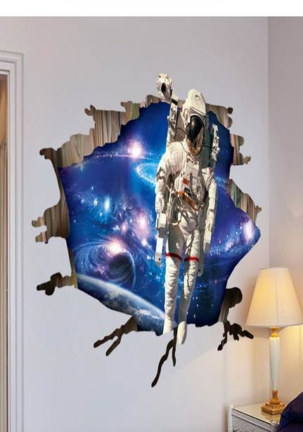 3D stereo through-wall visual wall stickers space astronauts living room bedroom ceiling wall self-adhesive decorative painting