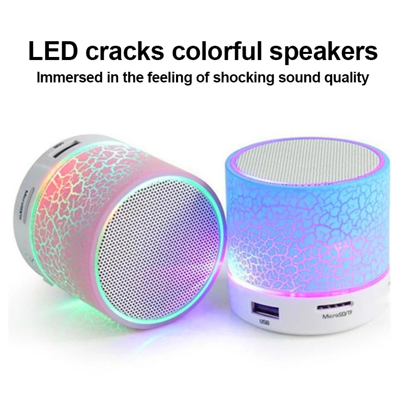 A9 Mini Portable Speaker Bluetooth Wireless Car Audio Dazzling Crack LED Lights Subwoofer Support TF Card USB Charging For PC