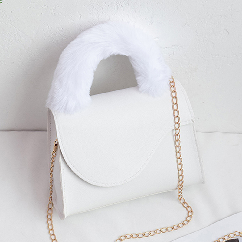 #1354 women's fur handbag, soft PU shoulder bag, small square messenger bag for girls, travel chain cross-body bag