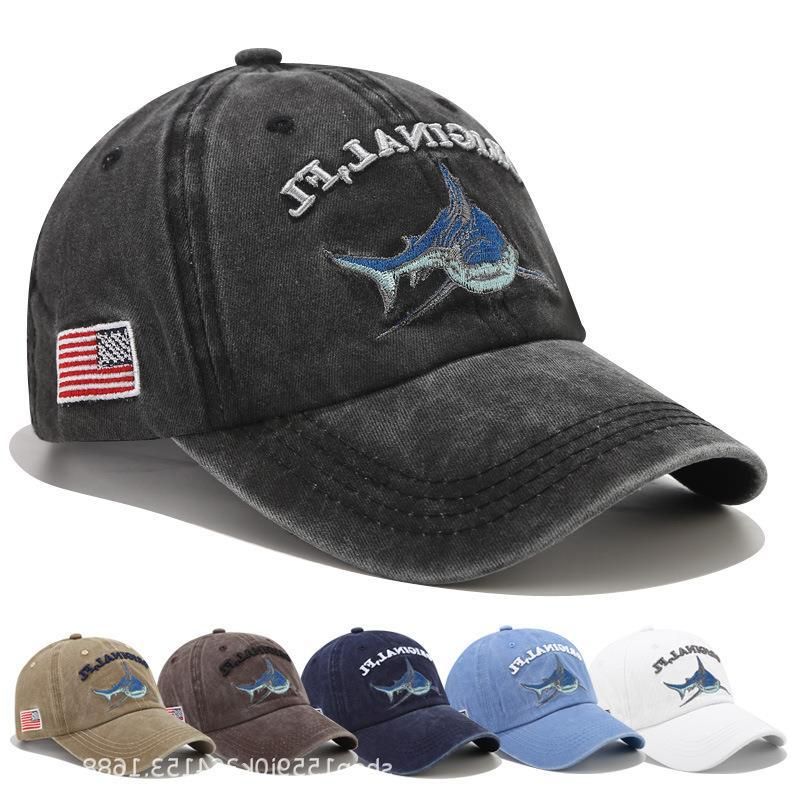 Fashion Denim Shark Pattern Cap, Vintage Washed Craft Duckbill Hat, Lightweight Breathable Sun Protection Headwear for Men Women Daily Use