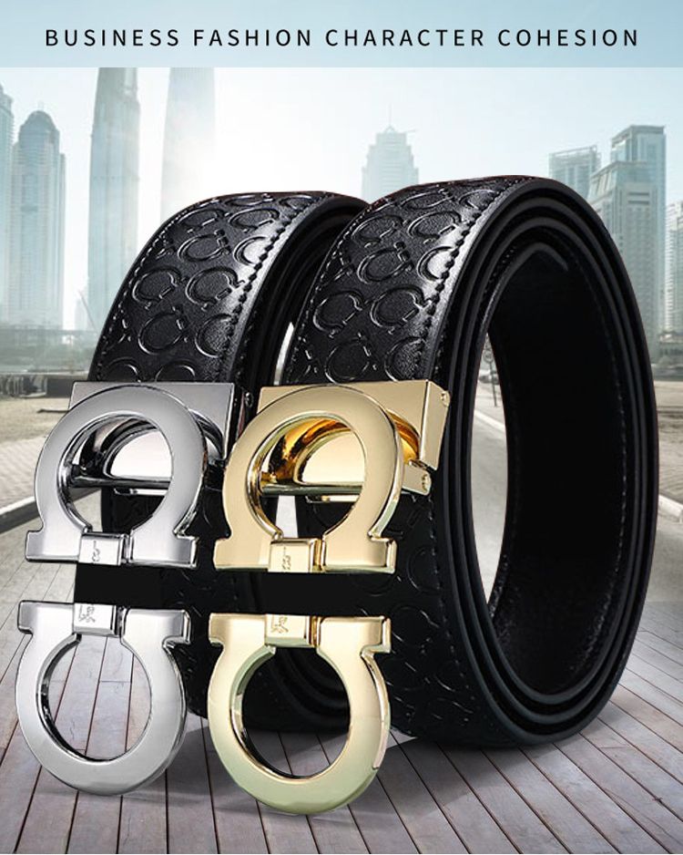 Men's Fashion Business Alloy Smooth Buckle Belt Casual Youth Genuine Leather Belt