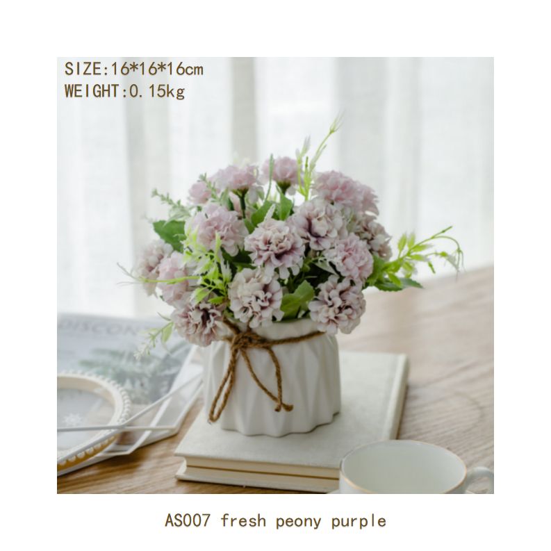 Fresh peony flower set ceramic hemp rope vase artificial flower silk flower pastoral floral ornaments living room dining room dining table hotel wedding church venue funeral ceiling road layout home decoration flower arrangement holding flowers photo props flowerpot
