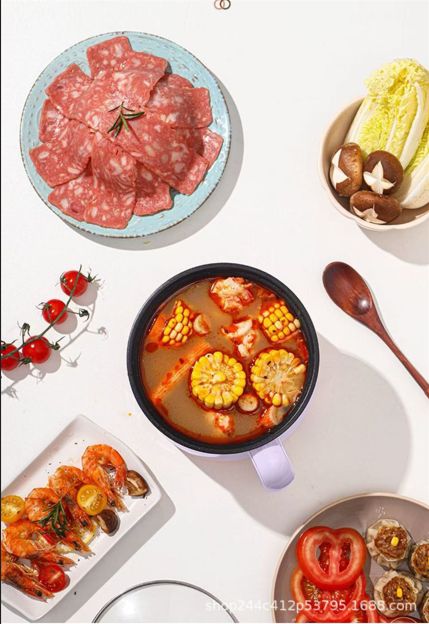 Hot-selling portable multi-functional electric cooking pot, electric hot pot, mini instant noodle pot, with a thickened non-stick inner pot.