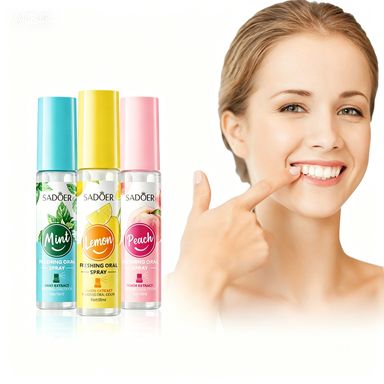 SADOER Refreshing Oral Spray 18ml - Mint/Lemon/Peach Flavor Breath Freshener, Long-Lasting Fresh Breath, Portable Mouth Spray for Bad Breath, On-the-Go Oral Care Spray