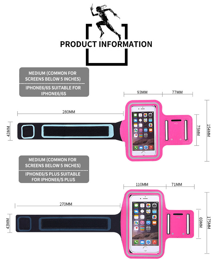 Water Resistant Large Cell Phone Armband Pouch Case with Adjustable Elastic Band & Key Slot for 6.35'' Phone