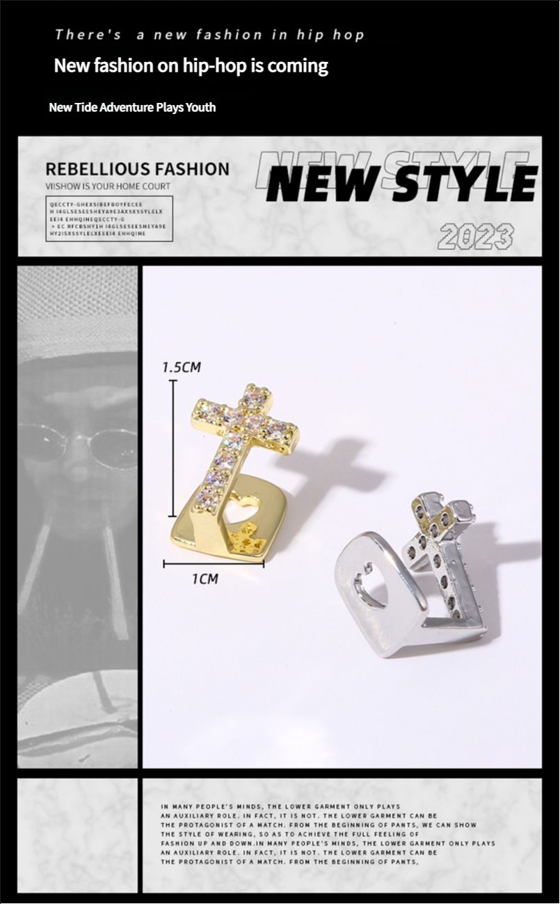 Cross copper micro-inlaid zircon single hip-hop braces teeth grillz teeth decoration trendy tooth decoration hip-hop teeth grillz tooth grillz
