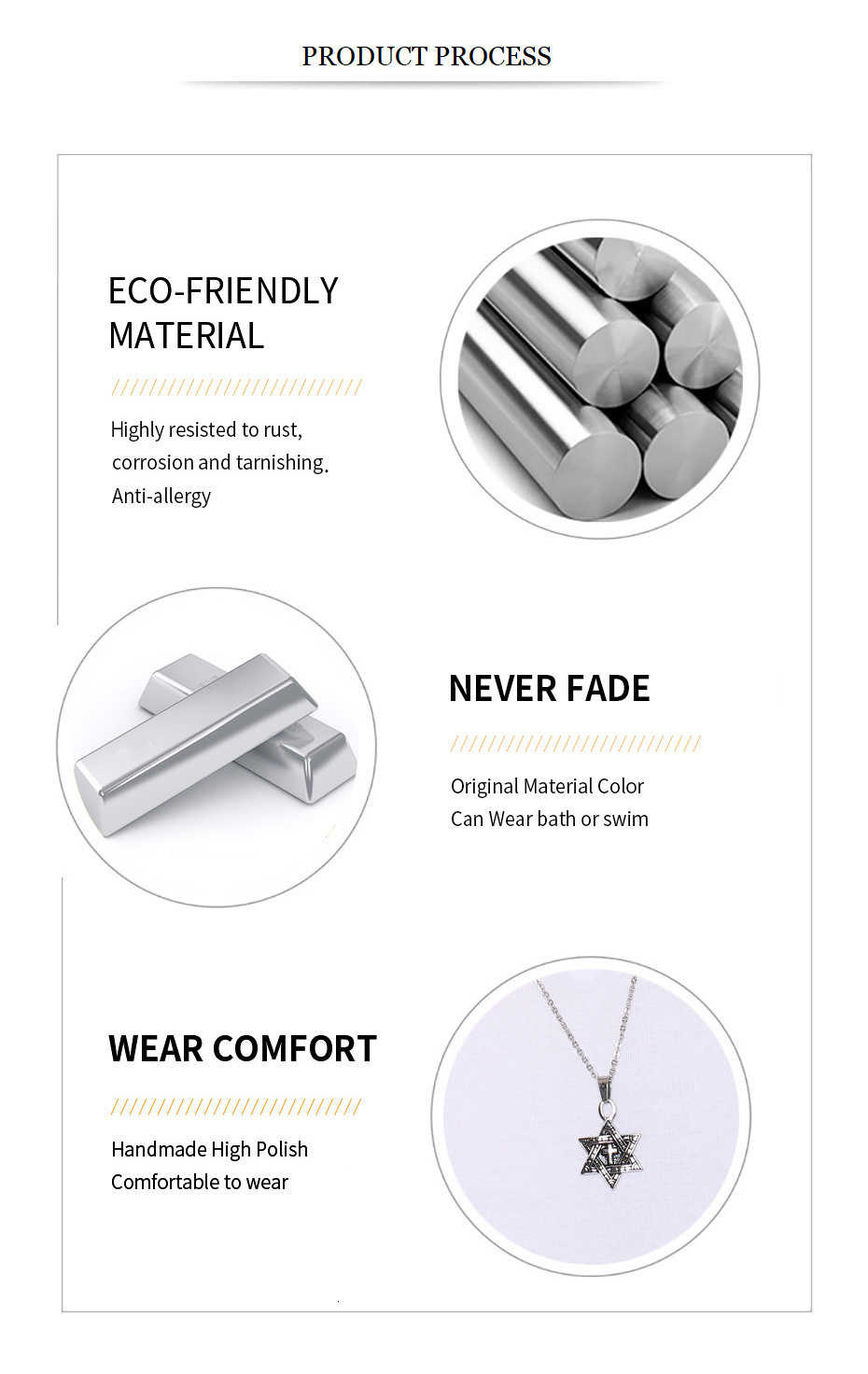 WELLHOME Kpop Star of David Pendant Israel Chain Necklaces for Men Women Judaica Silver Color Hip Hop Long Chain Jewish Jewelry Boys Gift
