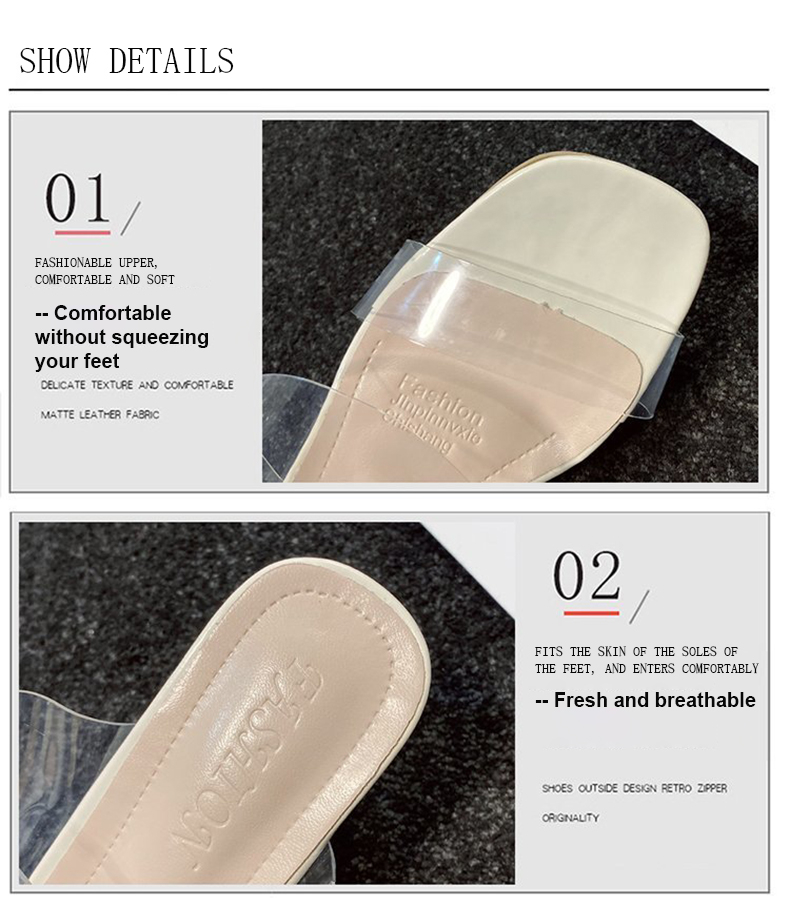 600 Women Summer 2021 Girl Sexy Clear  Round Heel Open Toe High Heel Slippers Shoes