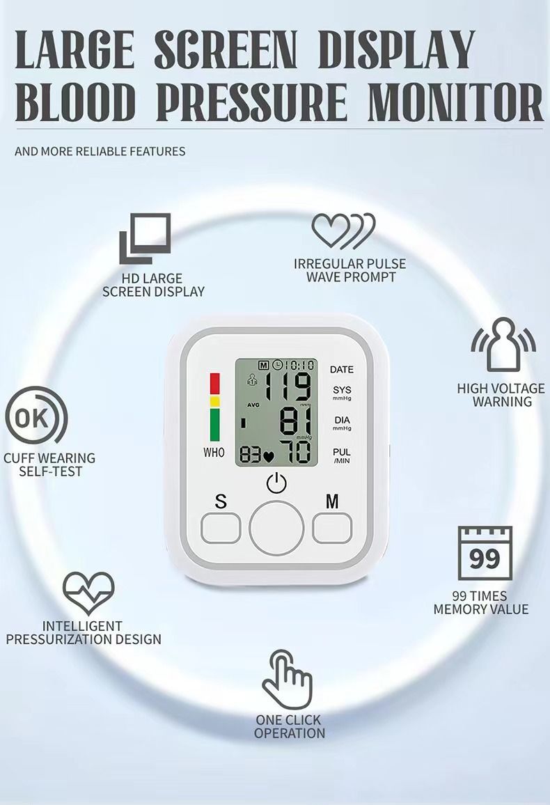 Fully Automatic Intelligent Electronic Blood Pressure Monitor, Large Screen Touch Control Household BP Measuring Device for Export
