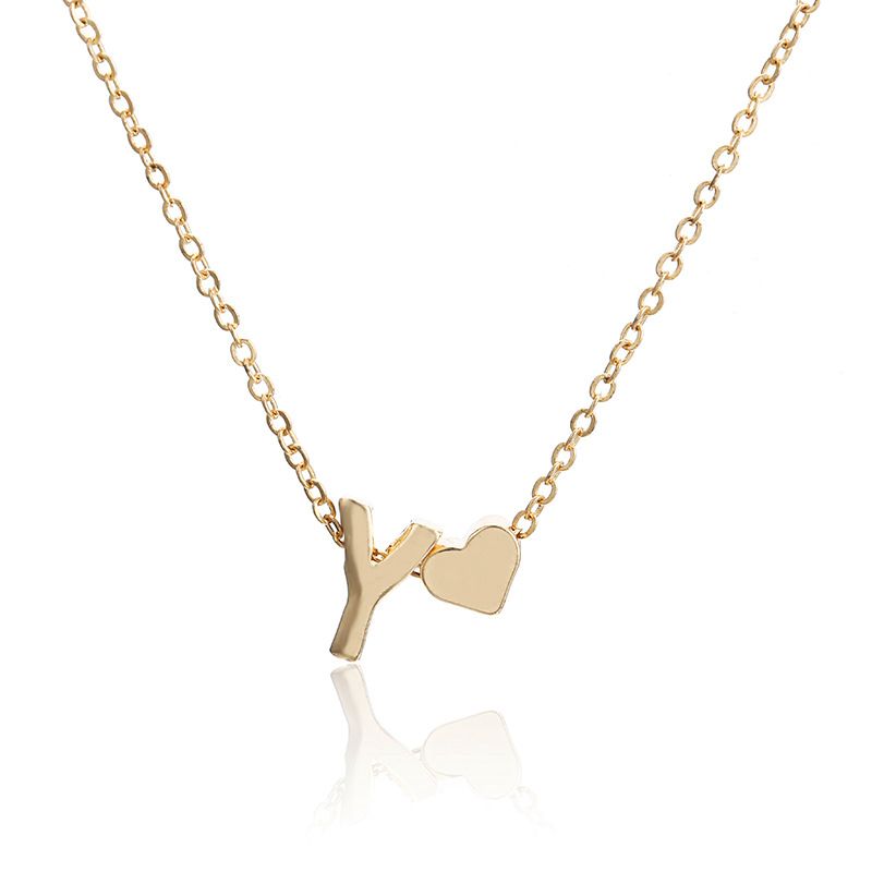 New simple peach heart-shaped letter necklace, elegant and versatile 26-letter original heart clavicle chainY