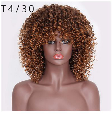 Short Hair Afro Kinky Curly Wigs With Bangs African Synthetic Ombre Glueless Cosplay Wigs For Black Women High Temperature