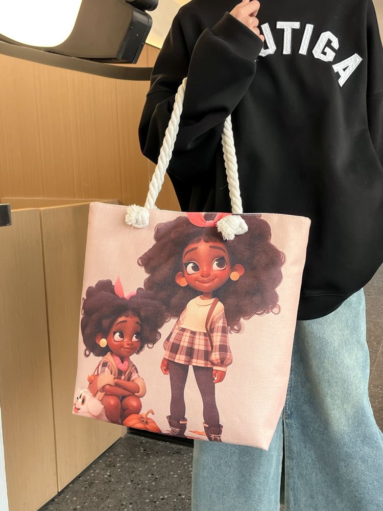 Miss DG Painting hand bag Cartoon canvas bag Large capacity Beauty Tote bag Shopping shoulder bag