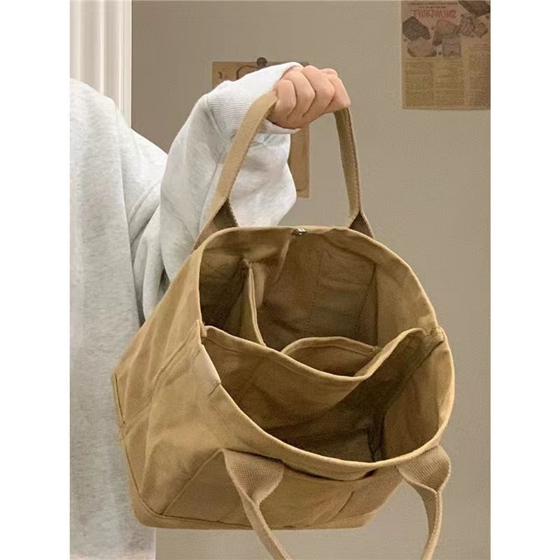 Simple Canvas Tote Bag, Women's Trendy Solid Color Handbag Casual Large Bookbag For Students