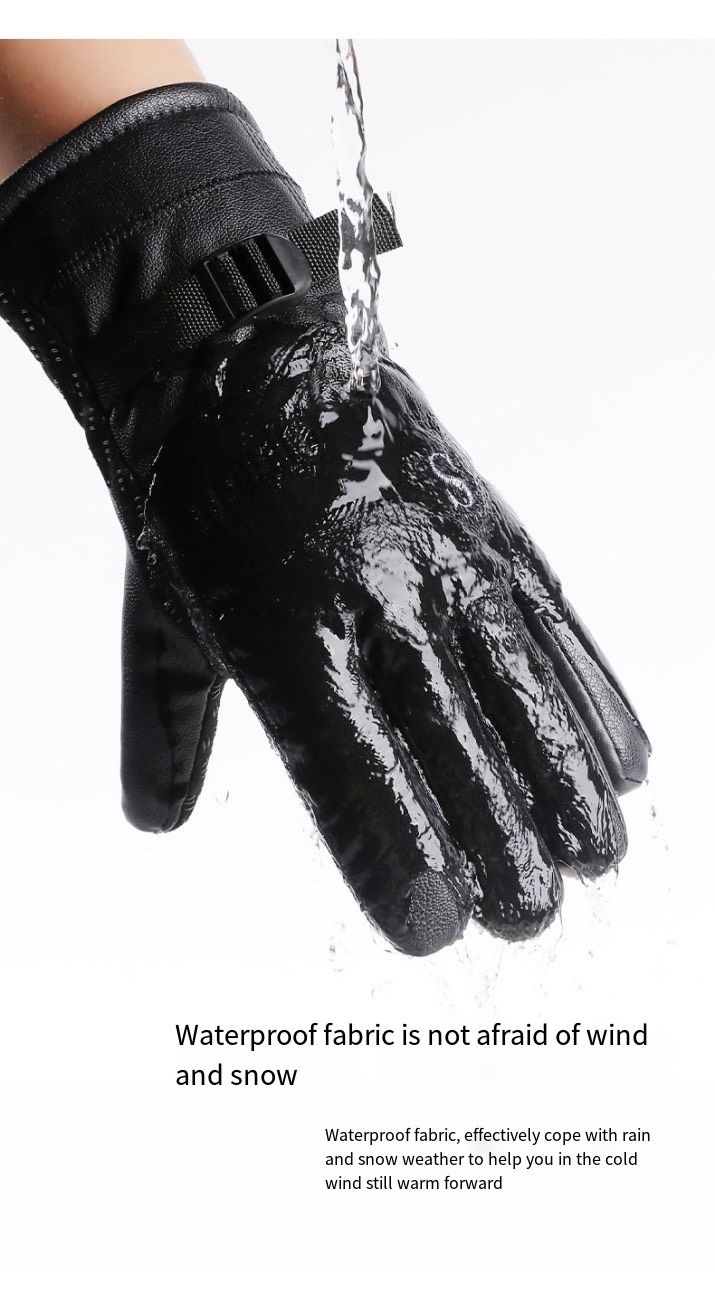 Men's riding gloves Warm waterproof windproof motorcycle riding PU cotton gloves