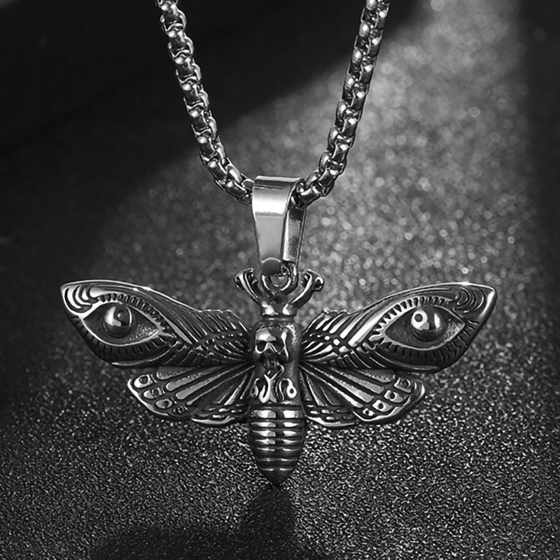 Stainless steel moth necklace trendy hip hop pendant necklace