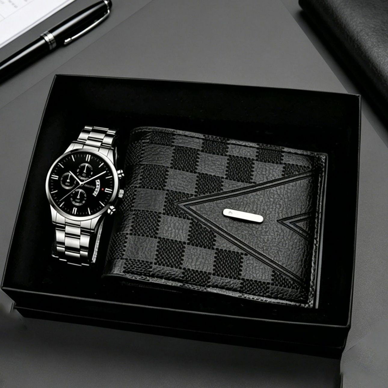 2026 New Men Business Quartz Watch Set, minimalist and atmospheric business styling highlights mature male temperament. This exquisite gift set matches a classic quartz wristwatch and a practical men’s wallet