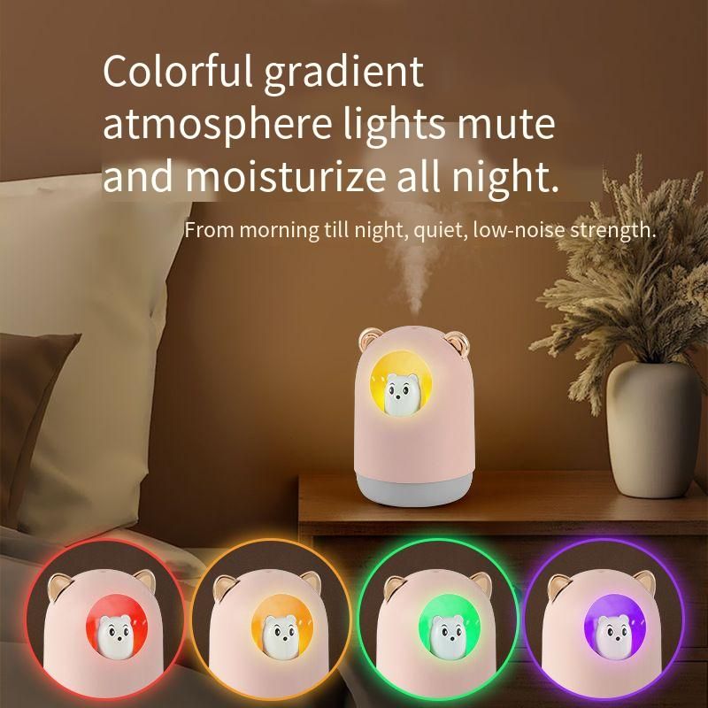 300ml Cute Pet Humidifier, Portable USB Mini Humidifier with RGB Night Light, Quiet Cool Mist Humidifier for Home Office Bedroom, Small Desktop Humidifier for Dry Air Relief, Cartoon Bear Cat Design Personal Humidifier
