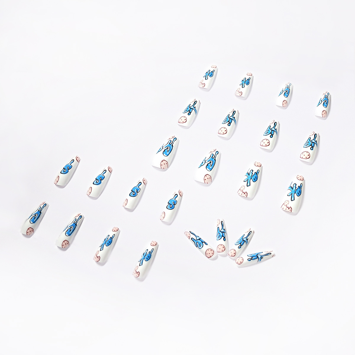 JP1169 Extra Long Coffin Press on Nails, 24Pcs Glossy Ballerina Acrylic Nails, Cookies Graphic False Nails with Design Full Cover Fake Nails for Women & Girls
