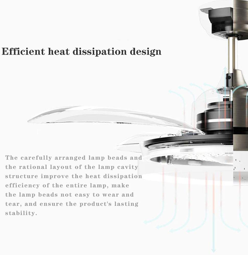 Peach Retractable ceiling fan light and Bluetooth speaker color Changing 36W 49.2In Black ceiling fan with remote control. 