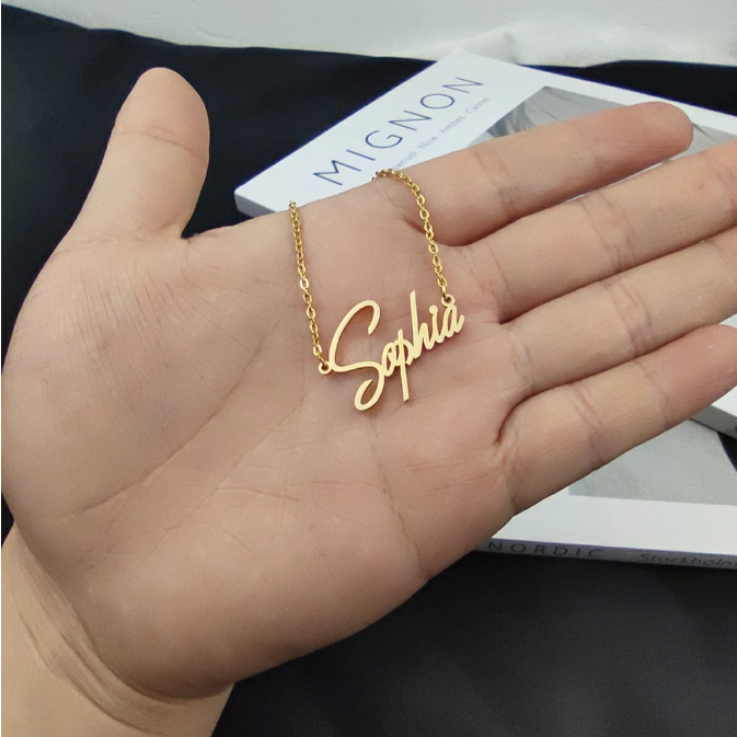 Women Name Necklace Personalized Nameplate Gold Necklace Stainless Steel Jewelry Collar Para Mujer Bijoux Femme