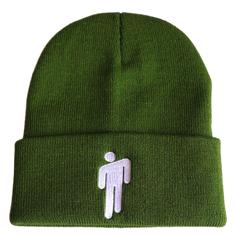 New Creative Autumn and Winter Billie Eilish Knitted Hat Pullover hip-hop Hat Woolen HatArmy Green