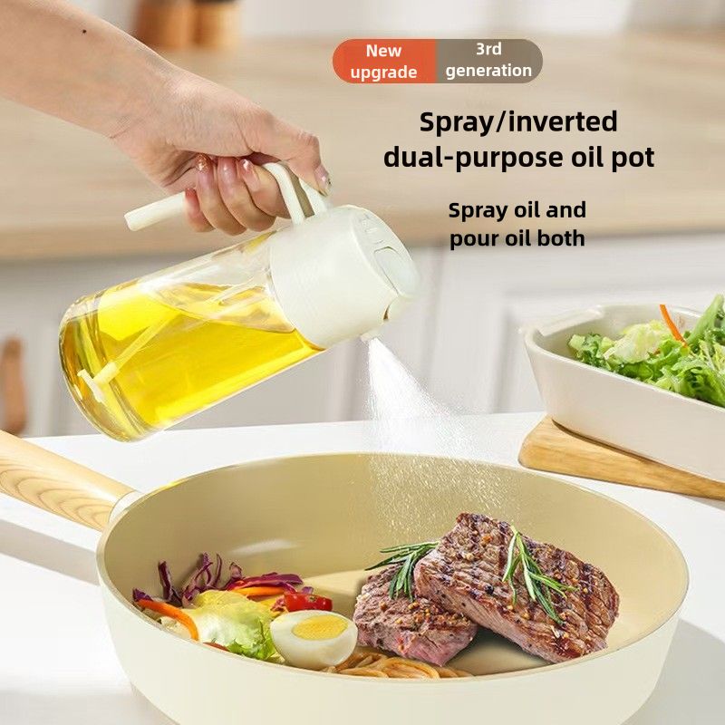 470ml Glass Oil Dispenser Bottle - Dual-Function Spray & Pour, Wide Mouth, Leak-Proof Design, Ergonomic One-Handed Use, Easy to Clean, Drip-Free Kitchen Oil Container