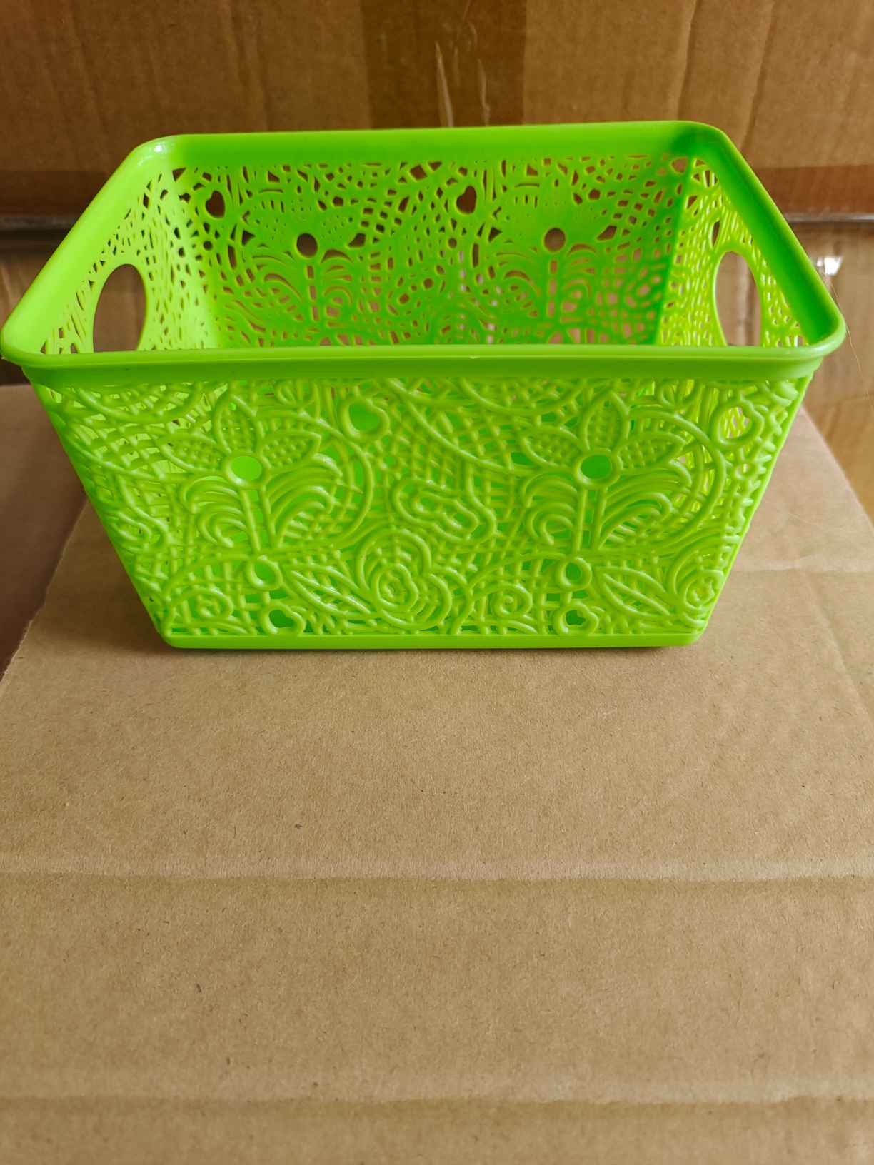 Household storage basket kitchen stacking storage basket portable desktop sundries hollow imitation rattan plastic storage basket