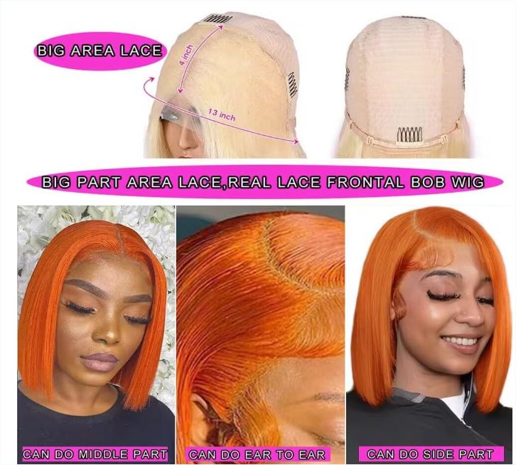 Ginger Orange BOBO 4*4 Lace Front Wigs Human Hair Bob Wig Human Hair- Transparent Wear and Go Glueless Lace Frontal Wig Human Hair 