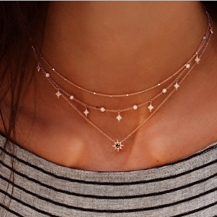 ali-64256699929 Women's Fashion Multi-Layer Star Pendant Necklace Eight-Pointed Star Alloy Necklace
