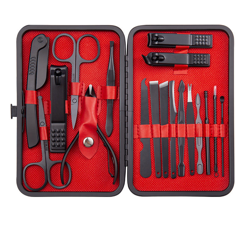 VEONAM 7/15/18 pcs Classic Black Nail Clipper Set Professinal Stainless Steel Nail Beauty Tools Set&Kit Nail/Foot Care Tools