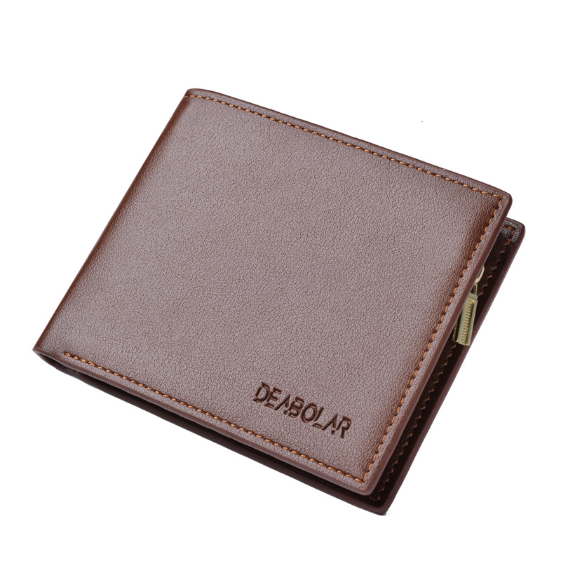 086 Popular New Men's Short Wallet 3-Fold Zipper PU Wallet Multi Card Leather Purse Wallet for Men