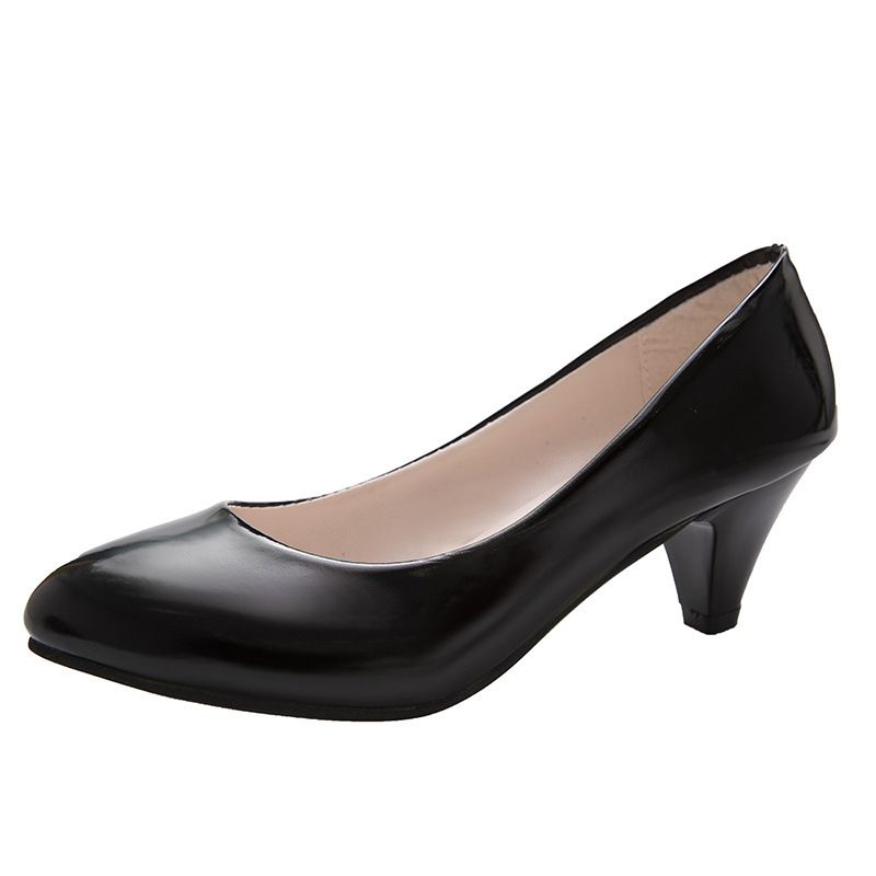 Leather Shoe Lady Oxford Shoe Large Size Single Shoe Women's New Pointed Toe Shallow Mouth Four Season Work Shoes Fashionable Chunky High-Heeled Women's Shoes