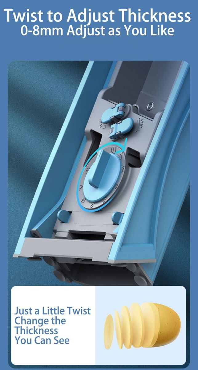 ONCE FOR ALL Upgrade Safe Mandoline Slicer Plus, Biger Size, Adjustable Vegetable Food Chopper Potato Fries Cutter, Detachable Blade, Kitchen Chopping Artifact, Gift (SkyBlue)
