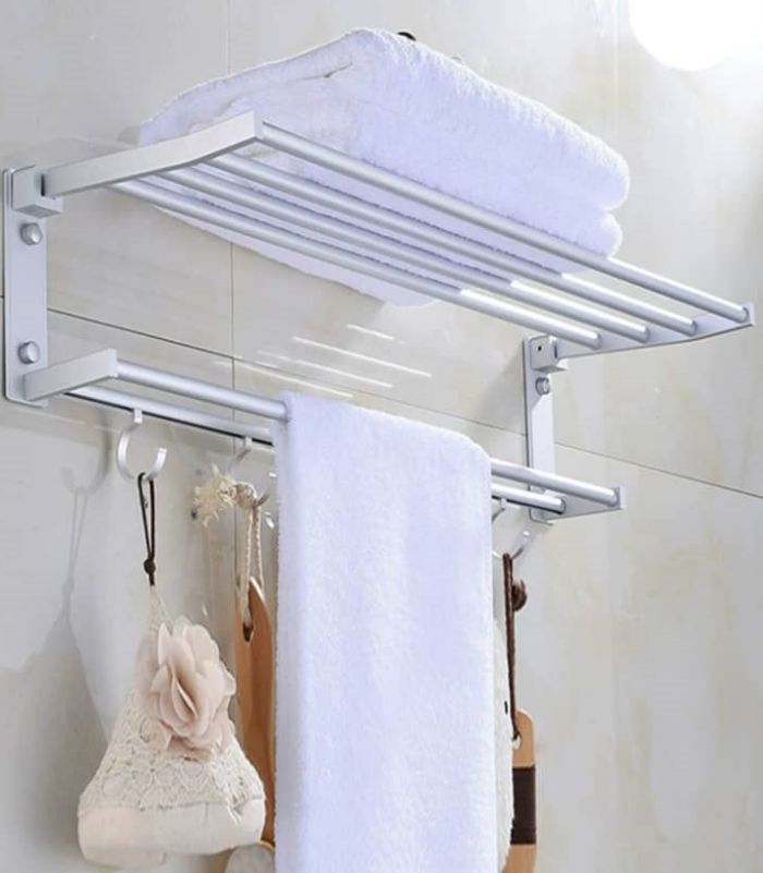 Towel Rail Wall Mounted Towel Holder Bathroom Accessory Shower Shelf Wall Mounted Bathroom Shelf Aluminum Towel Rack Wall Mounted Space Rack 