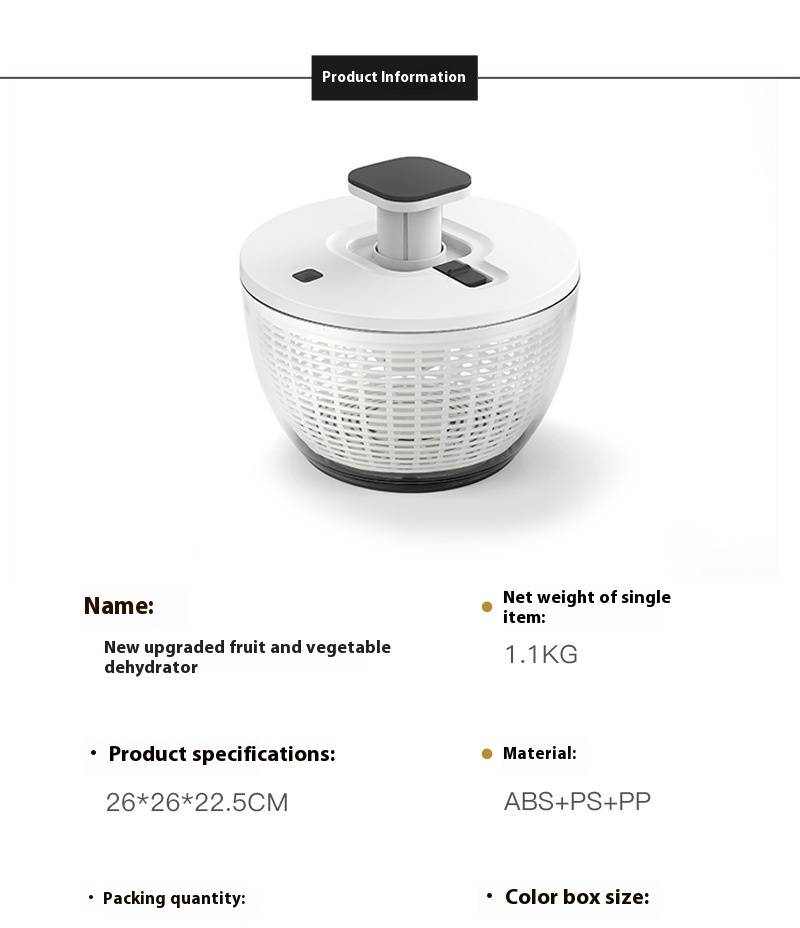 Press Type Vegetable Fruit Spinner Dryer Large Capacity Kitchen Salad Strainer Water Remover