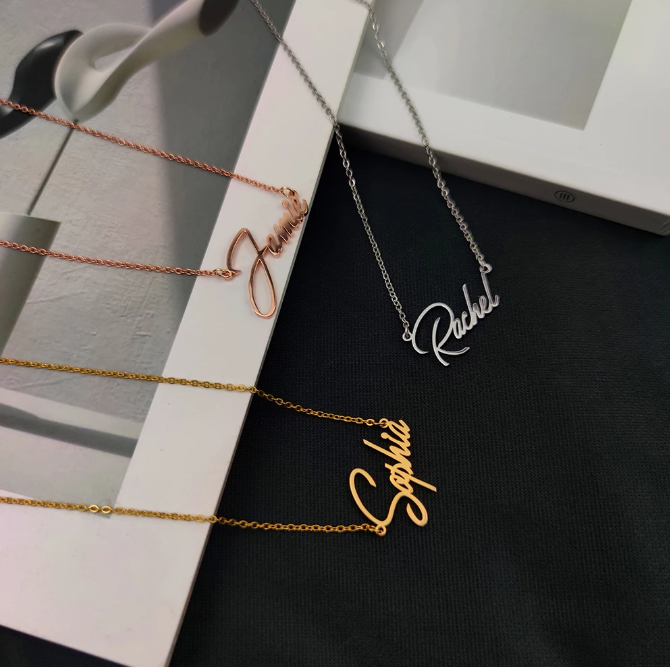 Women Name Necklace Personalized Nameplate Gold Necklace Stainless Steel Jewelry Collar Para Mujer Bijoux Femme