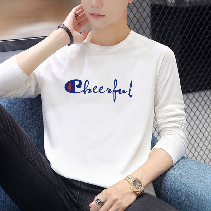 1 Men's Autumn New Casual Thin Crewneck Long Sleeve T-Shirt Letter Print Top